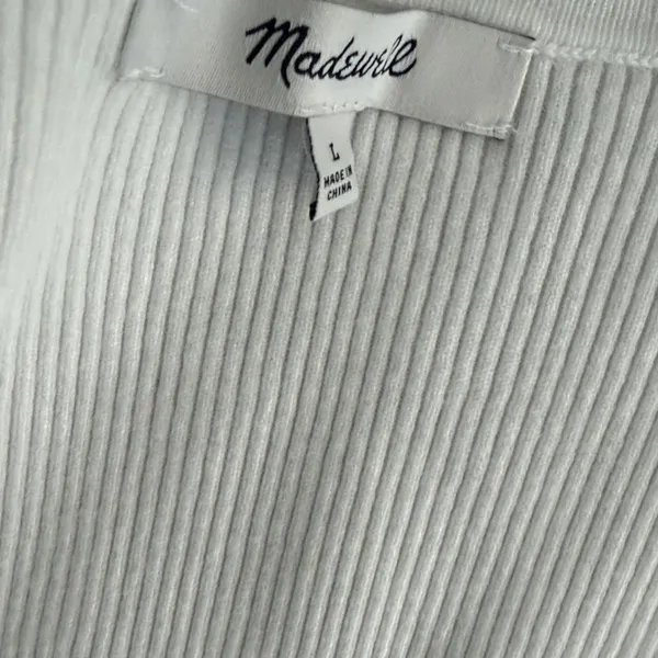 Madewell White Wide Rib Long Sleeve Sweetheart Sweater Top Size-L - Image 6