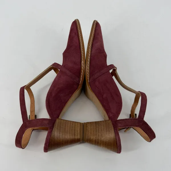 Sundance Women Burgundy Suede T-Strap Pointed Toe Block Heel Pumps Shoes‎ - Image 4