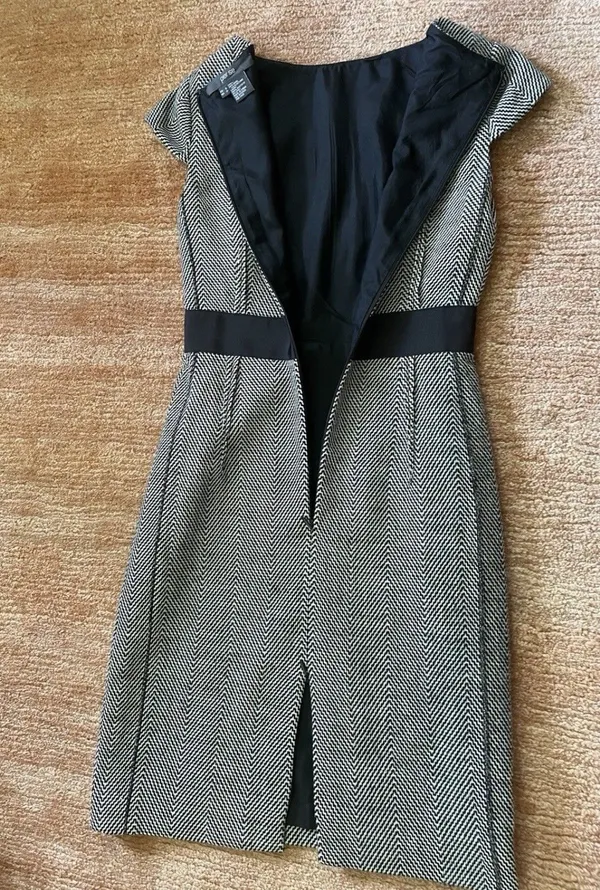 Per Se Wool Blend Chevron Sheath Dress Size 0 Black White Career - Image 7