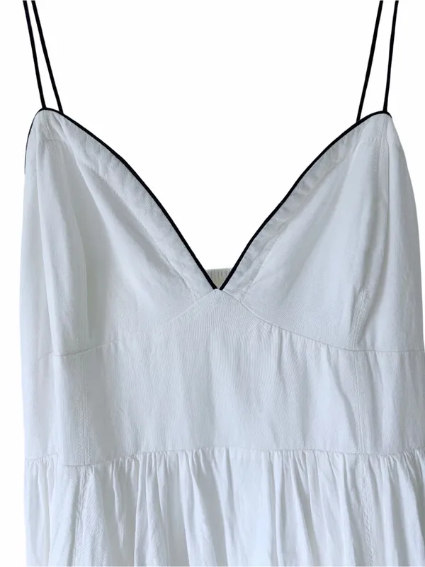 Maeve Anthropologie White Navy Trim contrast Midi Dress size 14 with pockets - Image 5