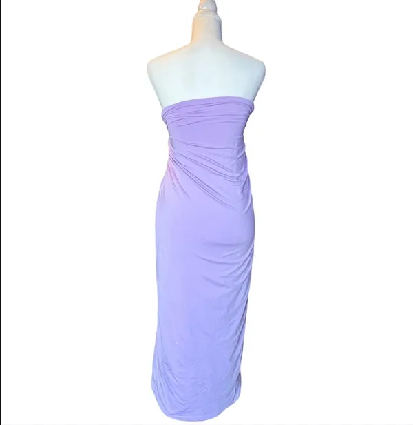 Lilac Strapless Draped Slit Maxi‎ Dress White Fox Style Small - Image 2