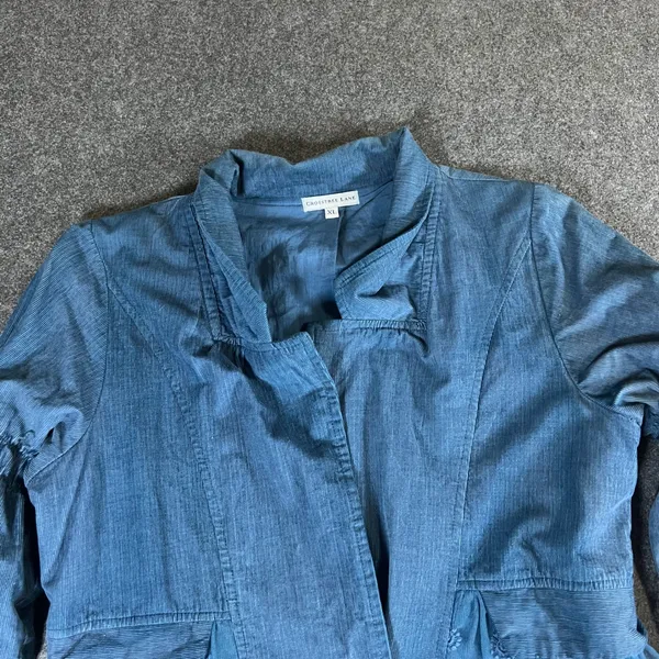 Crosstree Lane Blue Corduroy‎ Mesh Lace Embroidered Jacket Boho XL Cottagecore - Image 2