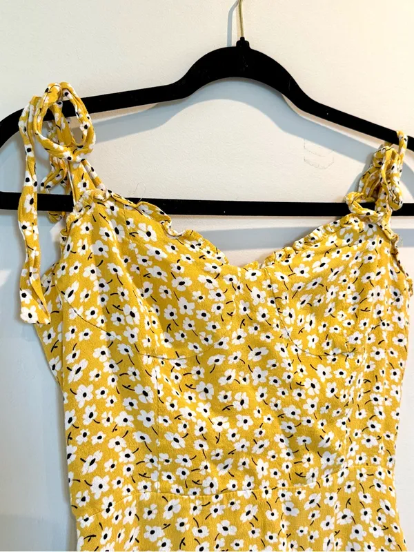 Yellow Floral Tie-Shoulder Sundress - Image 2