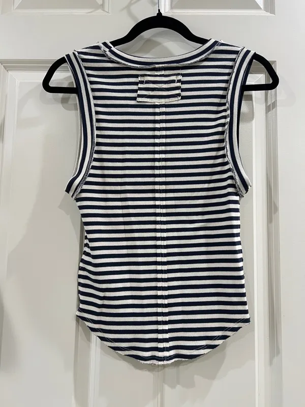We The Free Striped Ribbed Tank Top – Navy/White – Size M - Image 5