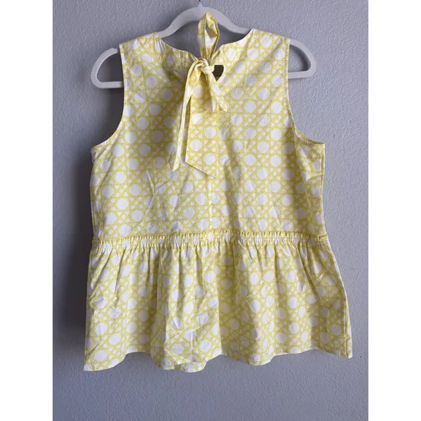 Ann Taylor Rattan Peplum Top Lemon Twist Yellow White Tie Back Bow Preppy Size M - Image 5