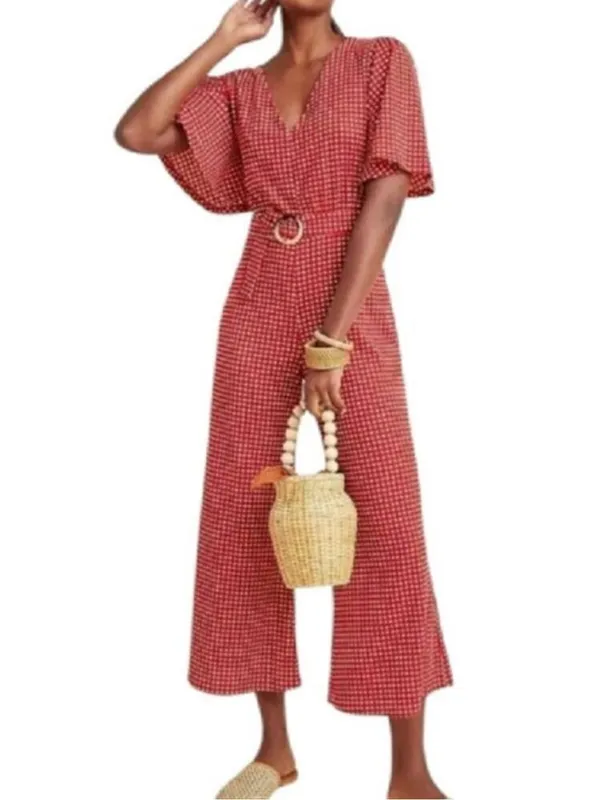 Anthropologie Margaret Belted red Jumpsuit romper 12 - Image 12