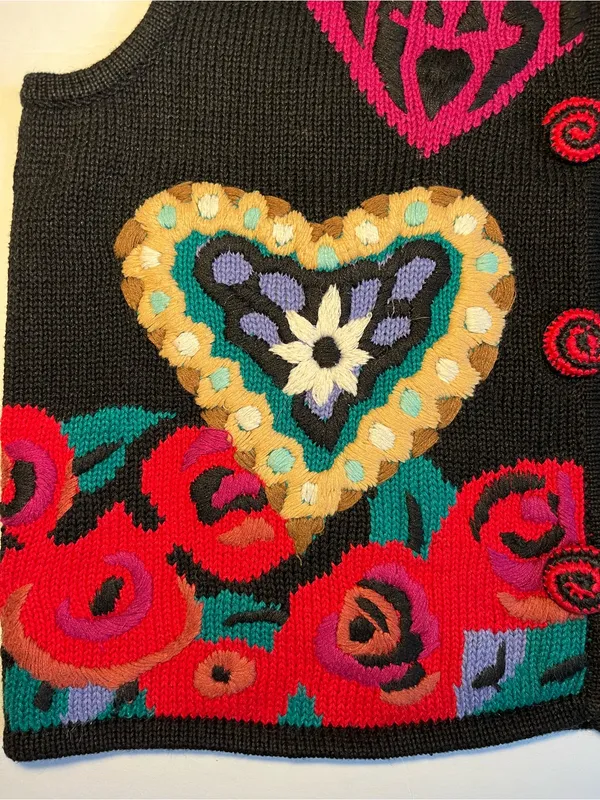Vintage Lisa Nichols Marisa Christina Heart Rose Knit Sweater Vest Medium Art to - Image 6