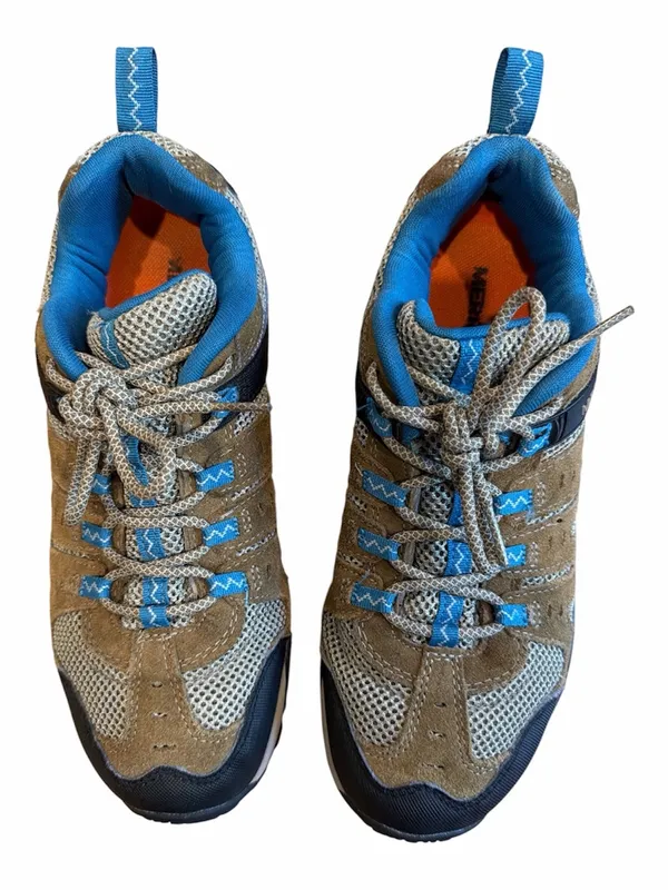 Merrell Tan, Blue and Gray Women's Hiking Sneakers - Image 3