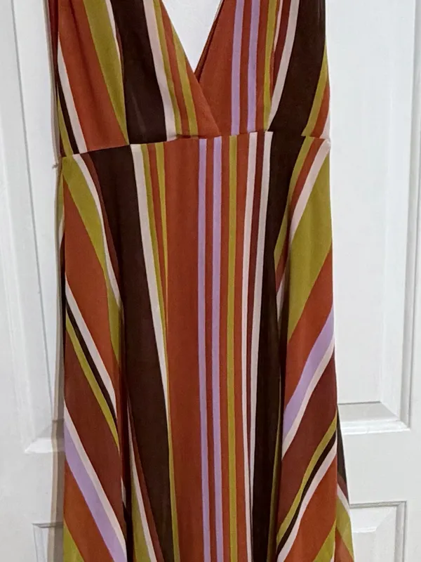 Forever 21 large Striped V-Neck Maxi Dress in Orange, Yellow and Brown - Image 2