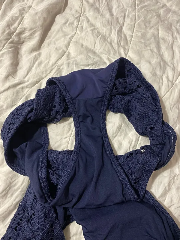 Aerie Crochet Scoop One-Piece Cut Out Cheeky Swimsuit Navy Blue Size Large - Image 7