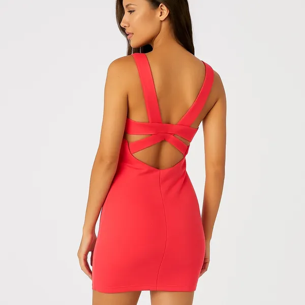 ASOS Coral Square Neck Sleeveless Back Stretch Mini Sheath Dress Size 6 - Image 2
