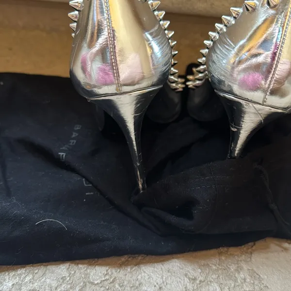 Barbara Bui Paris Spiked Studded Silver Stilletto Heels Size 7 - Image 6