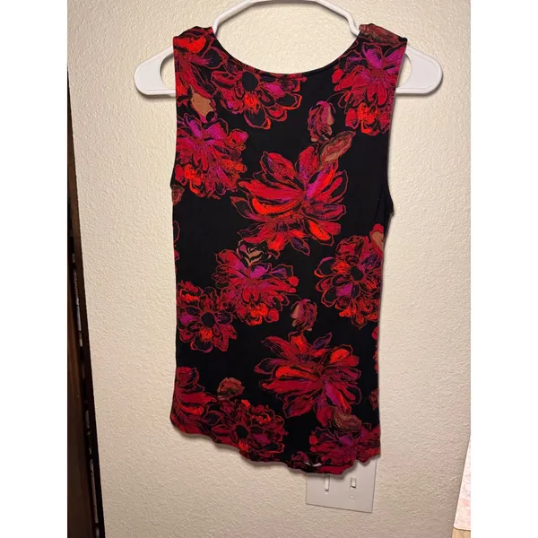 Merona Womens Red Pink Floral Sleeveless Pleated Knit Tank Top Size M - Image 4