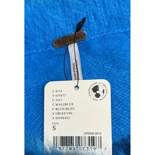Free People Harrison Bunny Crew Neck Sweater Malibu Blue Fuzzy Eyelash‎ S NWT - Image 4