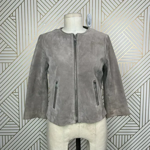 Soia + Kyo Collarless Zip Front Suede Jacket Tan Brown Size‎ US Small - Image 3