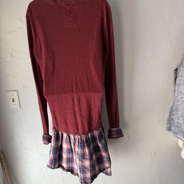 Hollister Sweater Y2k Large Red Plaid‎ Flannel Layered Look Long Sleeve Top - Image 8