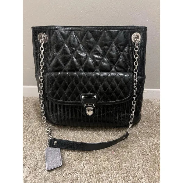Vintage Coach Poppy Leather Slim Tote Bag‎ Sliding Chain Strap Purse Handbag Blk - Image 5
