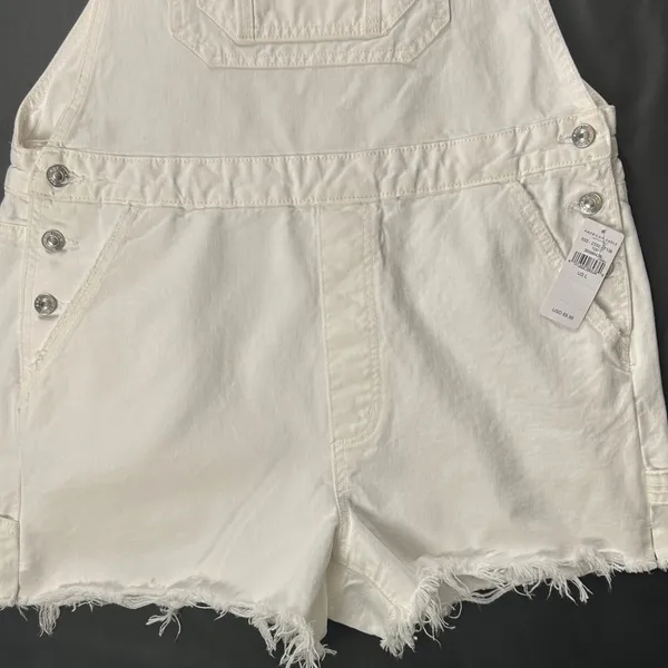 American Eagle White Denim Rainbow Strap Shortalls Overalls NWT - Image 3