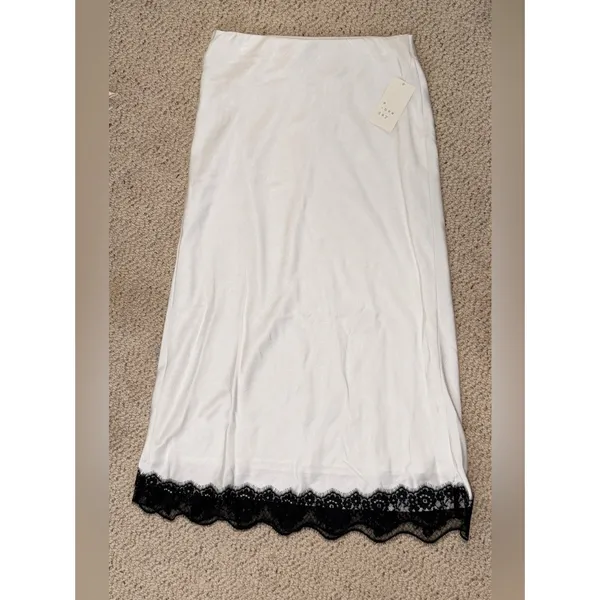 NWT White Satin Slip Maxi Skirt Black Lace Hem Y2K 90s‎ Indie Sleaze S A New Day - Image 2