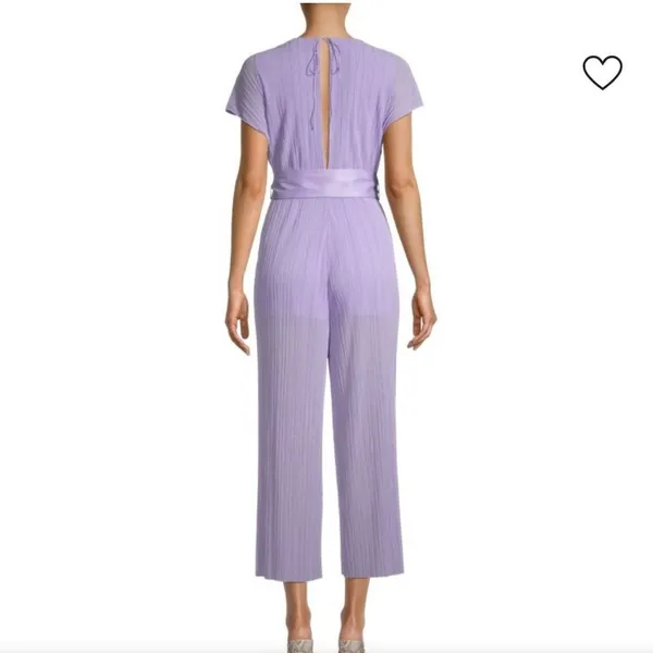 Alice + Olivia Mitsue Plissé Jumpsuit 2 Lilac Pleated Wide Leg Belted - Image 15