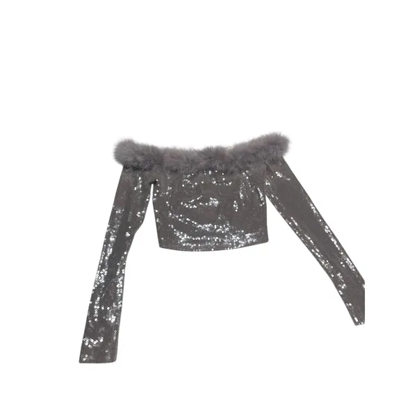 Faux Fur-Trim Sequin Crop Top by Forever 21, size small - Image 3
