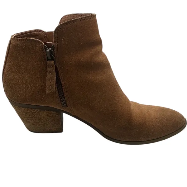 Frye Suede Ankle Boots Cognac Brown Pointed Toe Block Heel Side Zip Booties - Image 7