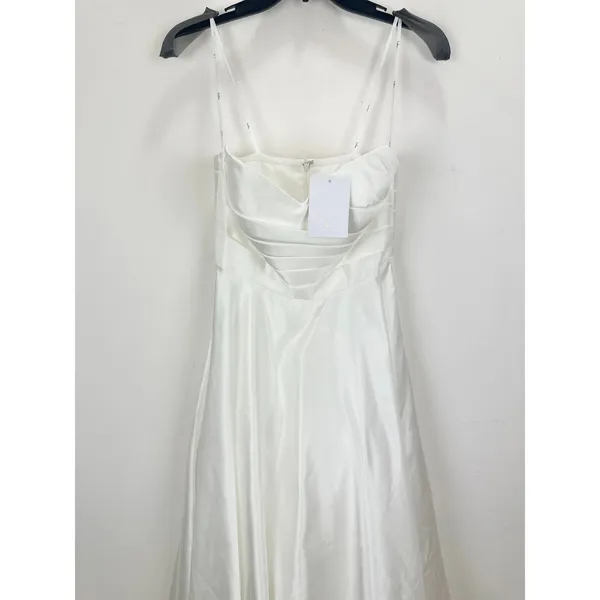 Lulus Khalida White Satin Pleated Strapless Gown Wedding Formal A Line Small NWT - Image 6