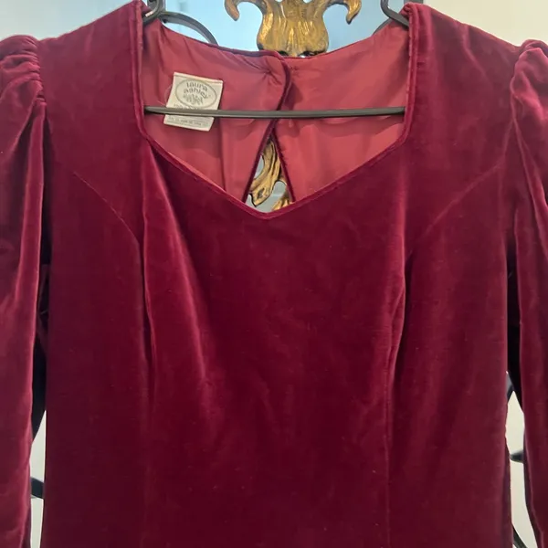 Laura Ashley Vintage Burgundy Velvet Dress 80sRomance Victorian Ralph Christmas - Image 6