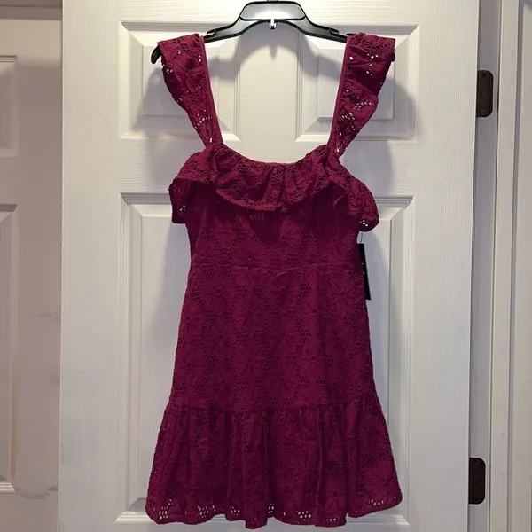 Lulu’s Biscay Magenta Ruffled Eyelet Lace Dress - Image 5
