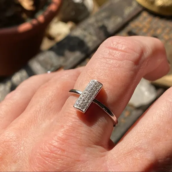 Micro Pave Cubic Zirconia Sterling Silver Ring Silver - Image 5