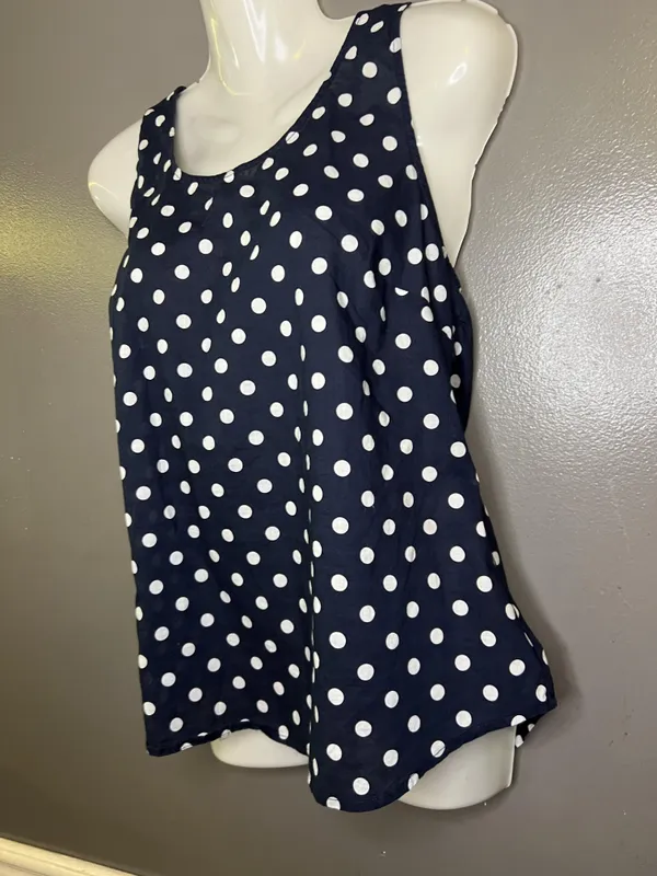 J.Crew Tank Top Womens 6 Blue White Polka Dot Scoop Neck Side Zip Cotton Summer - Image 4