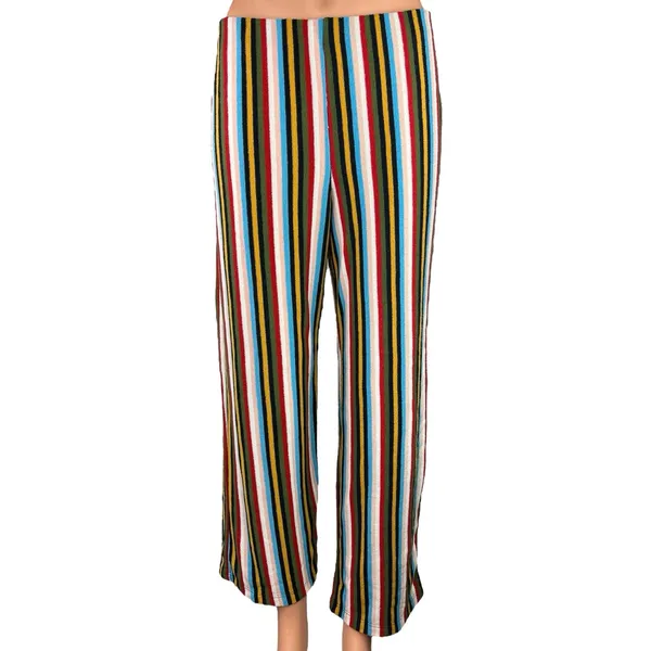 Urban Outfitters Multicolor Rainbow Striped Wide Leg Ankle Trousers Pants Size M - Image 6