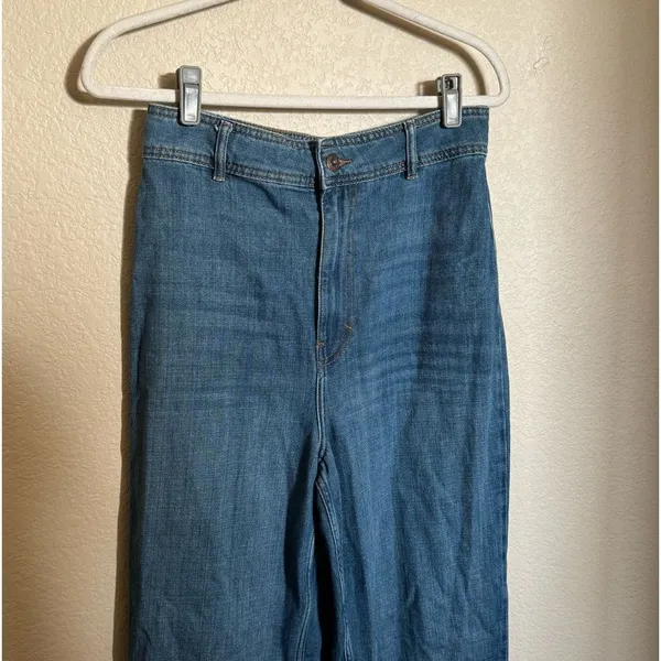 Free People Mindy Flare Leg High Rise Raw Hem Jeans‎ sz 29 Indigo Blue - Image 3