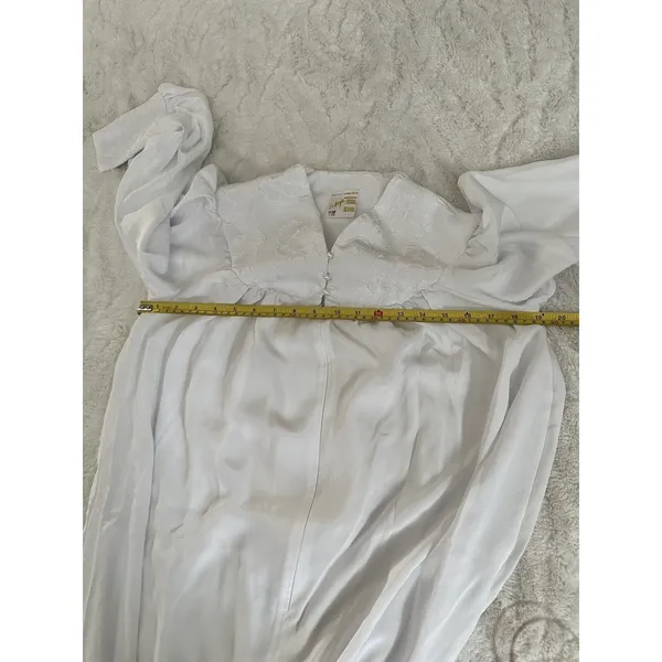 Le Voys Vintage White Peignoir Robe XS Cottagecore Lace Yoke Nightgown Y2K - Image 3