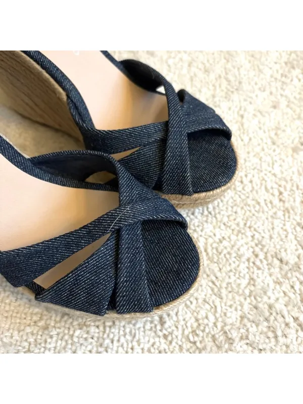 Christian Siriano Denim Espadrille Wedge Sandals Sz 6 Blue Open Toe Heels - Image 5