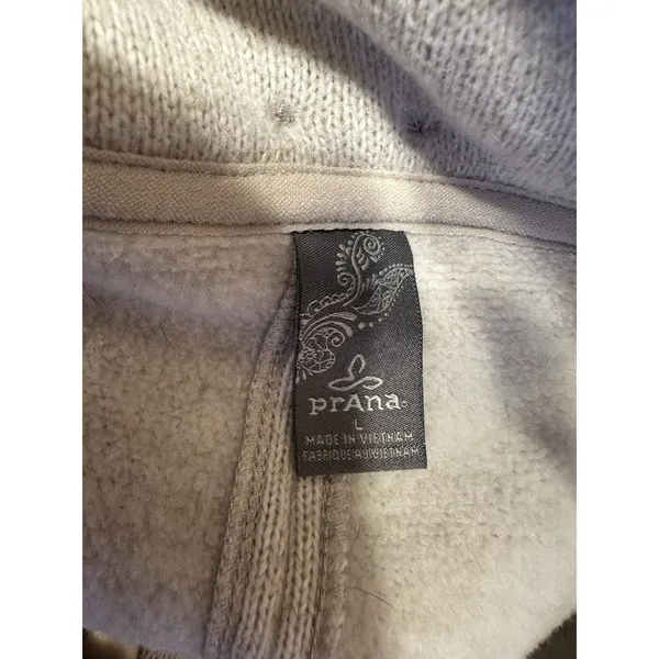 Prana Funnel Neck Pullover Sweater Beige Heather Women’s Large Snap Collar Cozy - Image 7