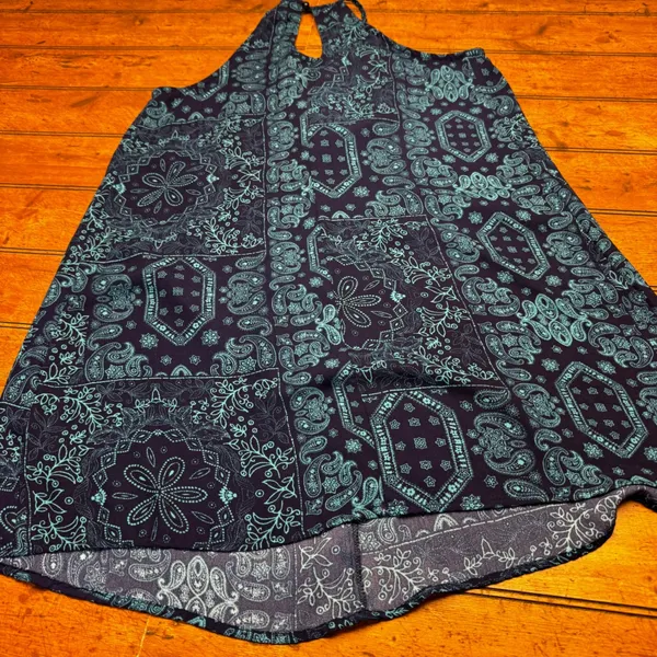 BeBop Womens Small Navy Blue Teal Paisley Bandana‎ Print Halter Keyhole Tank Top - Image 5
