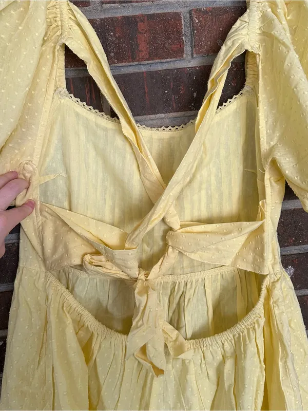 NWT ASOS DESIGN cotton textured mini dress with lace up back in yellow - Image 4