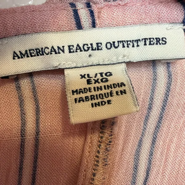 American Eagle Pink Striped Boho Peasant Tassel Tie Top Size XL Festival Flowy - Image 3