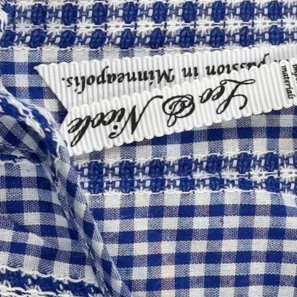 Leo & Nicole Blue‎ Gingham Cotton Blouse 3/4 Puff Sleeve Tie Neck Top Xl NEW - Image 2