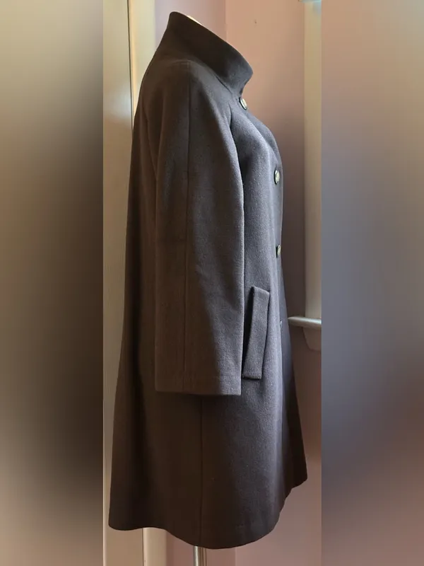 J. JILL Chocolate Brown Wool Blend 4 Big Front Button High Neck Pea Coat Sz S. - Image 2
