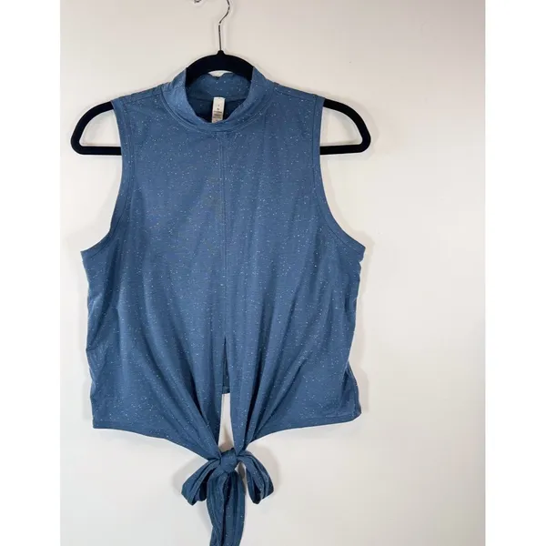 Lululemon Women Top Blue Time to Restore Mock Neck Tank Front Tie Stretch Size 8 - Image 6