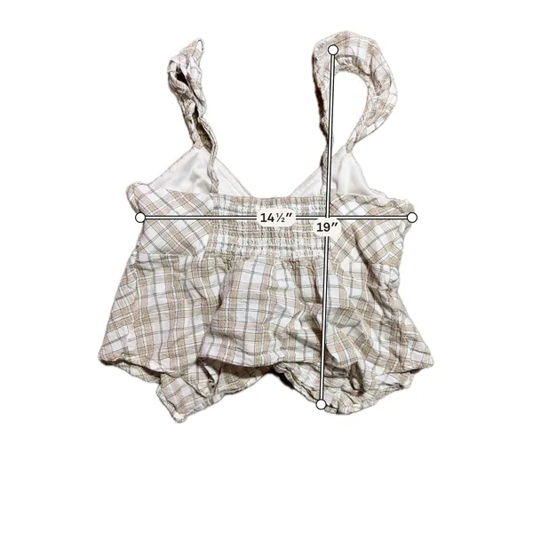 Kirious Los Angeles Plaid Peplum Cami Top Tan‎ Cream Smocked Back Size M - Image 5