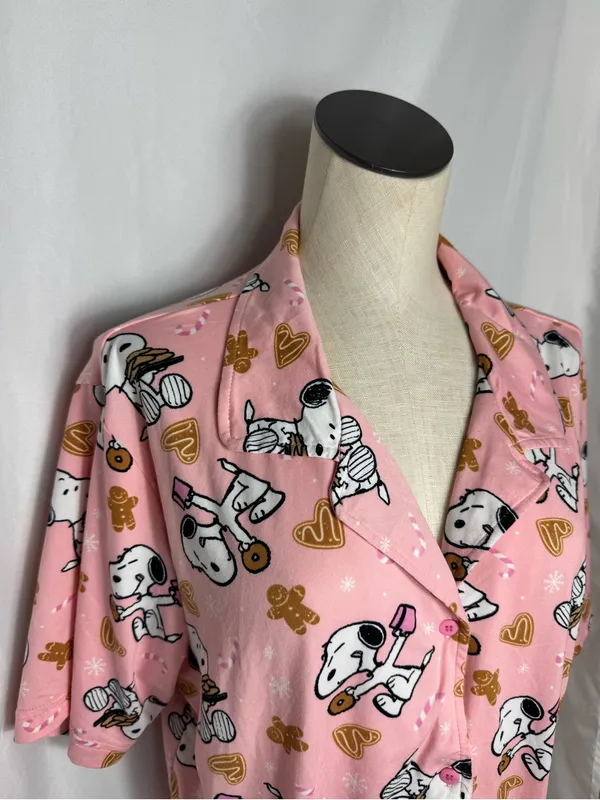 Snoopy peanuts Pajama Top - Cozy Short Sleeve Button-Up NWT XL - Image 2