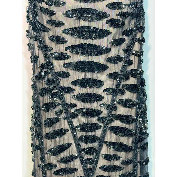 NEW Mandalay Black Nude Silk Sequin Maxi Long Gown Evening Formal Dress Womens 6 - Image 4