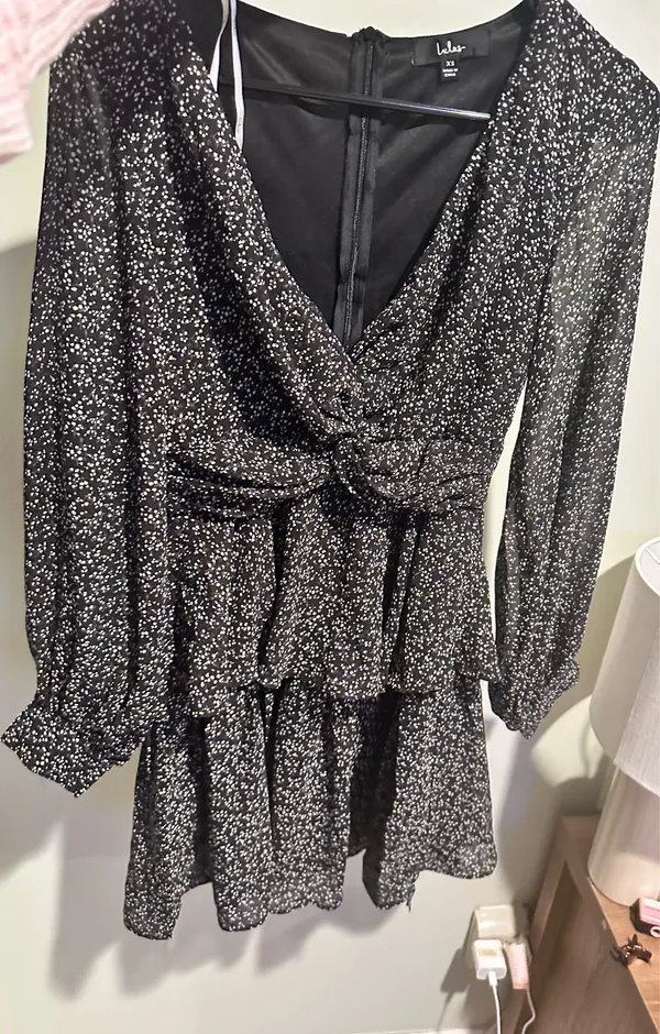 Lulus Ruffle Black Dress Long Sleeve - Image 2