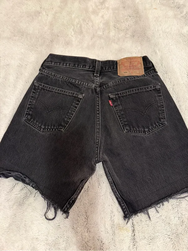 Levi's Black Raw-Hem High-Rise Denim Shorts - Image 2