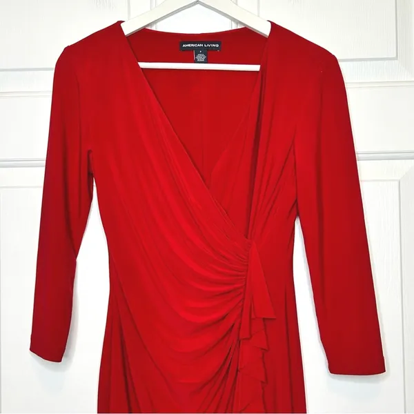 American Living Red 3/4 Sleeve‎ Ruched Sheath Dress Career Cocktail Party - Image 4