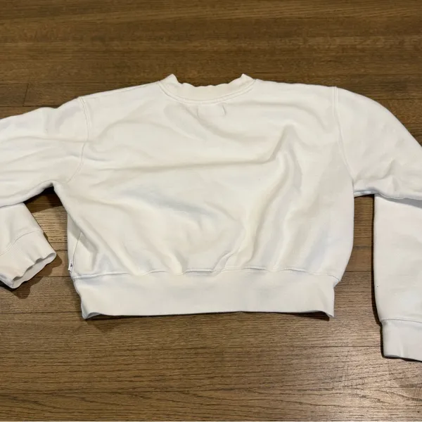 TNA Aritzia White Cropped Crewneck Sweatshirt: Size- Medium - Image 8
