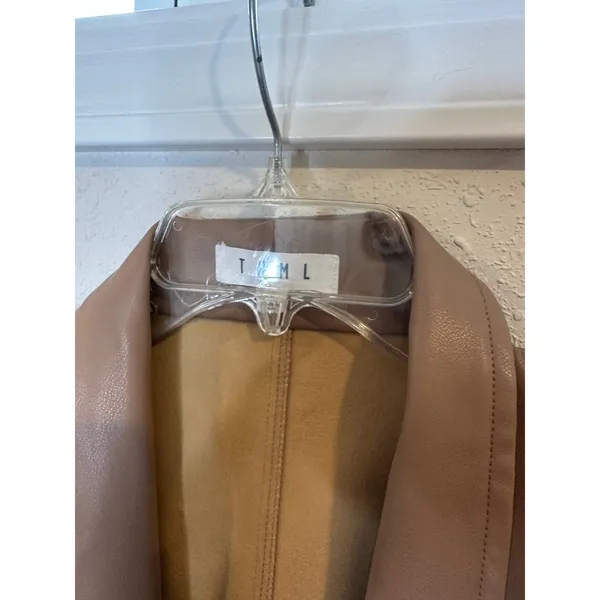 TML Tan Faux‎ Leather Open Front Trench Coat Shawl Collar JH1965-BE Womens XS - Image 2